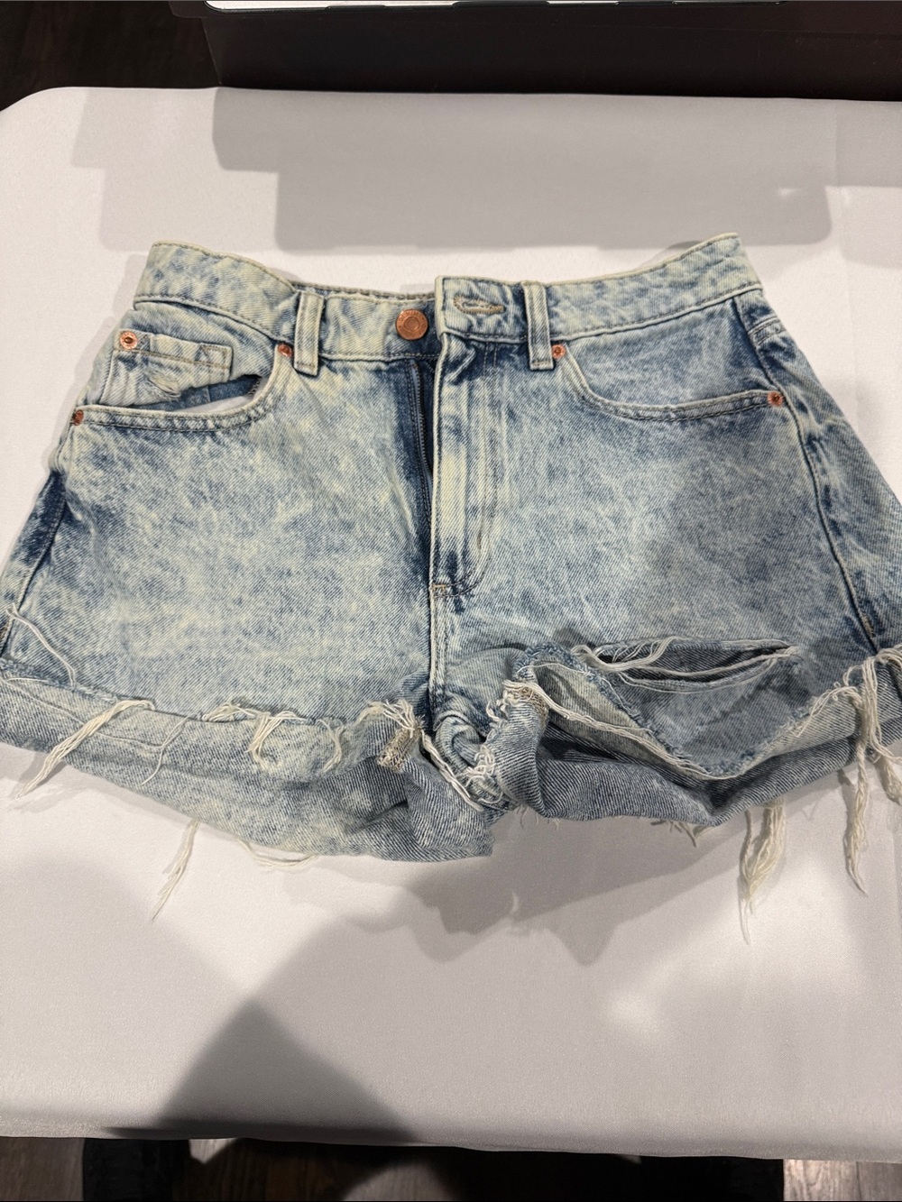 Garage Acid Wash Light Blue Distressed Denim Cutoff Shorts